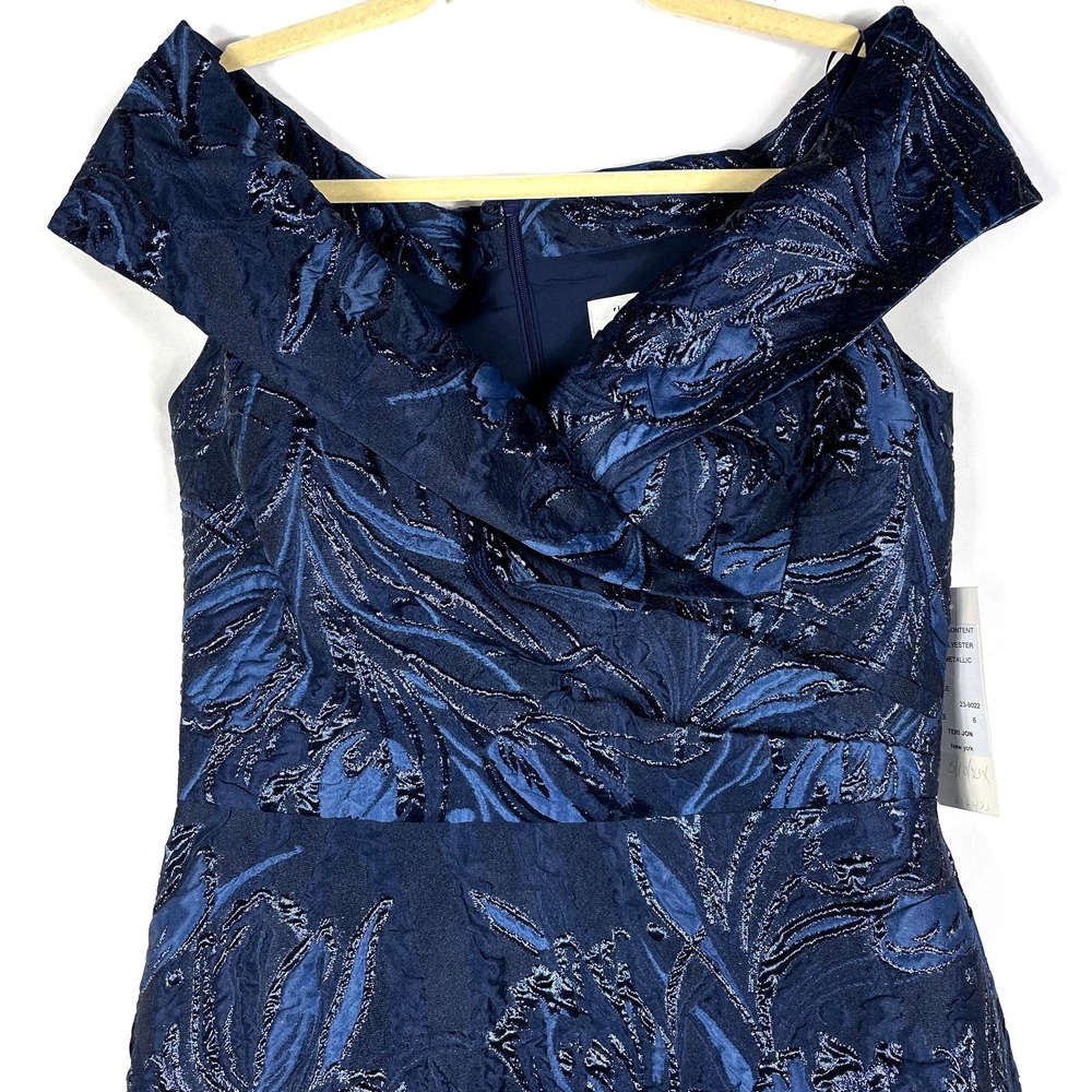 SOLD-Teri Jon Jacquard Off Shoulder Gown - Picture 4 of 11